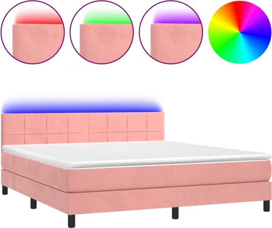 Foto: Vidaxl boxspring met matras en led fluweel roze 160x200 cm