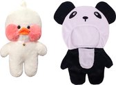 Klikkopers® - Paper Duck knuffel - Panda Kostuum - 30 cm - Paper Duck - Lalafanfan - Paperduck - Wit