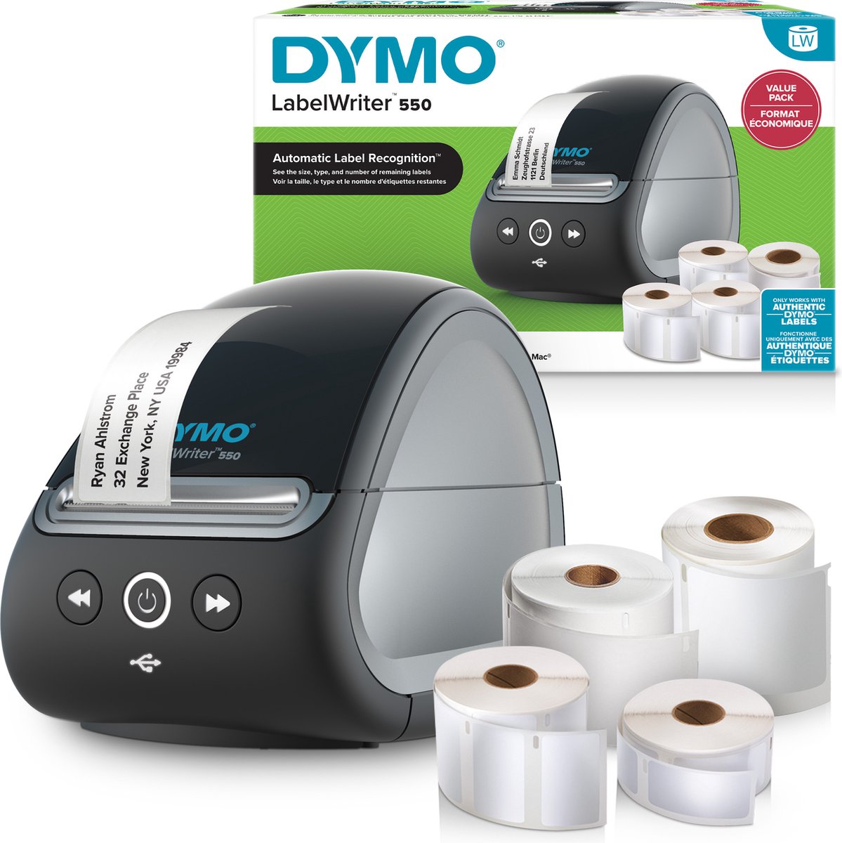 DYMO LabelWriter 550-labelprinter en labels | 2 x multifunctionele LW-labels  (1320 in... | bol