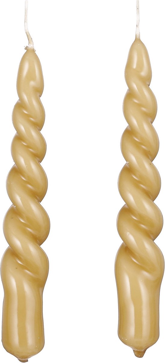Mica Decorations Twist Kaars - Set van 2 - H15 cm - Lichtbruin, glanzend