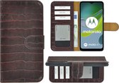 Motorola Moto E13 Hoesje - Bookcase - Moto E13 Hoesje Book Case Wallet Echt Leer Croco Kastanjebruin Cover