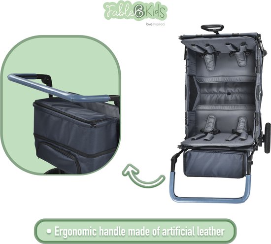 FableKids LEO X4 Plus - opvouwbare trolley met dak - 4 zitplaatsen - Onyx Black van Merkloos — afbeelding 3