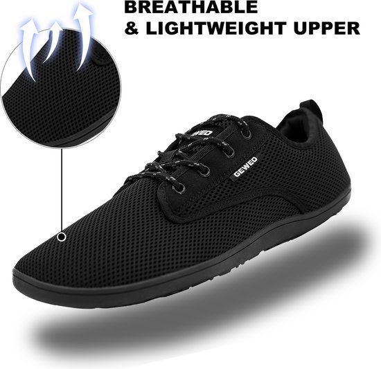 Geweo Barefoot Schoenen - Sneakers - Sportschoenen - Wandelschoenen - Buitenschoenen - Heren - Dames - Zwart – Maat 41 - Geweo