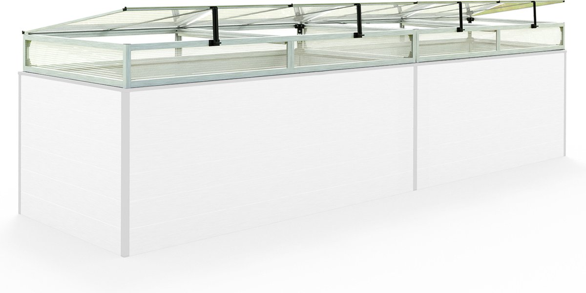 Moestuinbak opzetstuk van aluminium en polycarbonaat Tuinkas plantenbak voor tuin, balkon, met dakvenster kleppen, UV en weerbestendig, 77 x 340 cm