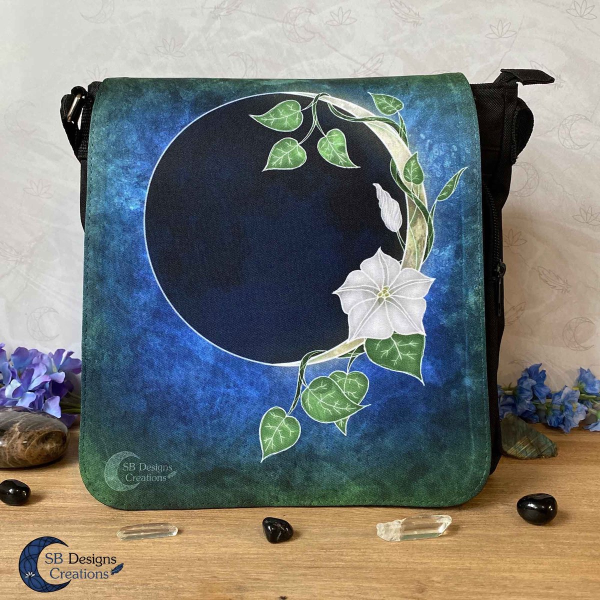 Nieuwe Maan Maanbloemen Schoudertas Groot - Maan Magie Tas Vierkant - Moonflowers Schoudertas - New Moon Magic - Moon Child Tas - Moon Witch Tas - Maanmagie Moon Magic