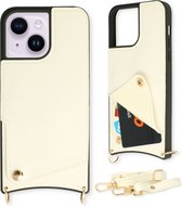 Casemania Coque pour Apple iPhone 13 Mini Wit - Coque arrière avec sangle - Porte-cartes et cordon