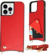 Casemania Coque pour Apple iPhone 13 Pro Rouge - Coque arrière avec sangle - Porte-cartes et cordon