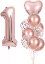 Verjaardag Versiering Meisje Roze / Rosé - 1 jaar - 10 stuks - Ballonnen - Cijferballon - Kinderfeestje Roze & Rosé - Bruiloft - Feestversiering - Roze Ballonnen Meisje - Helium - Leeftijdballon - Folieballon - Roze Versiering - Rosé Ballonnen