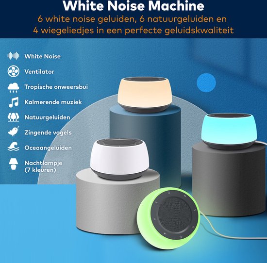 White Noise Machine - Beste keuze - Voor baby's, kinderen en volwassenen - Levensechte natuurgeluiden - White, pink en brown noise - 7 kleuren warme verlichting van Alecto — afbeelding 2