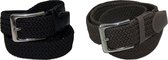 XXL Duopack Zwart Olijfgroen - elastische comfort riem - maat 150 - gevlochten - 100% elastisch - nikkelvrije gesp