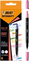 BIC Intensity Dual Tip Highlighter Viltstiften met Schuine en Dunne Punt - Diverse Kleuren - 6 Stuks - Punt van 0.4 mm