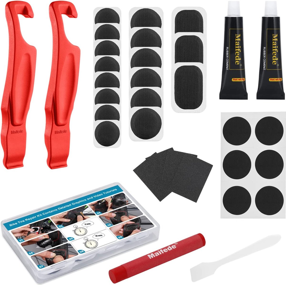 Kit de réparation de pneu de vélo, avec 20 patchs de terre vulcanisée