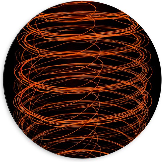 Dibond Muurcirkel - Cirkelvormige Oranje Strepen - 60x60 cm Foto op Aluminium Muurcirkel (met ophangsysteem)