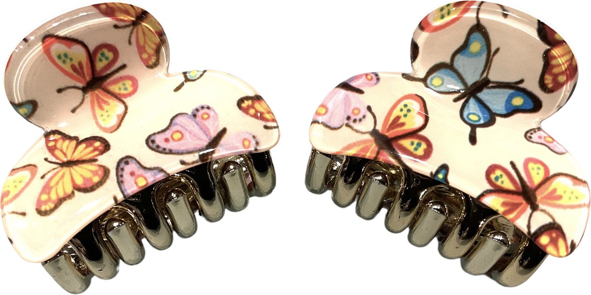 Kleine Haarklemmen - Haarclip - Vlinderprint - Beige - 3.7 cm - Set 2 Stuks (628)