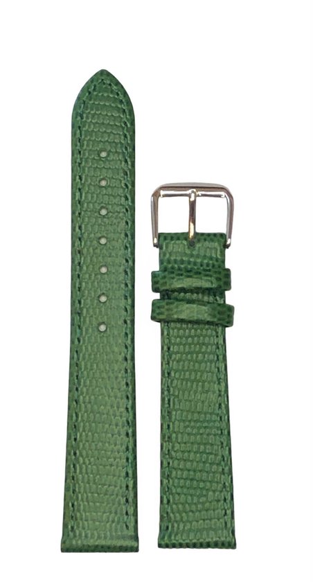 Horlogeband-horlogebandje-20mm-groen -croco-lizard print-echt leer-plat-zilverkleurige gesp-leer-20 mm