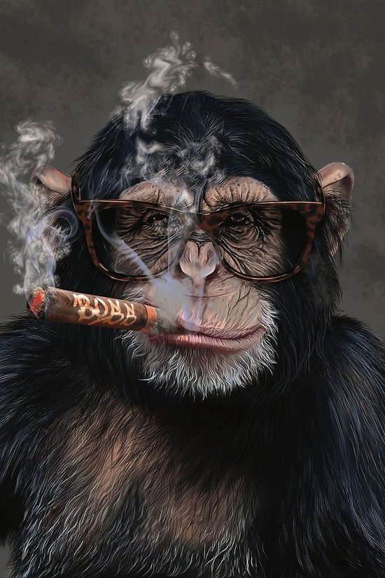 Poster op Hoge kwaliteit pvc - 50x70cm (zonder frame) - Wall street Art - Rokende Chimpansee - Wanddecoratie - Canvas - Monkey boss Graffiti wallpaper - Uniek design
