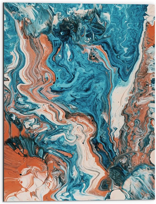 Dibond - Mix van Beige en Blauwe Verfkleuren - 60x80 cm Foto op Aluminium (Wanddecoratie van metaal)