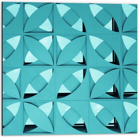 Dibond - Blauw Abstract Patroon van Bladeren - 50x50 cm Foto op Aluminium (Wanddecoratie van metaal)