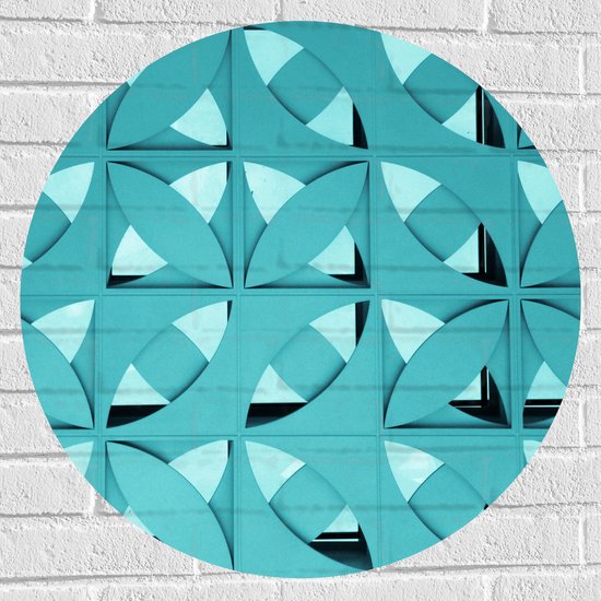 Muursticker Cirkel - Blauw Abstract Patroon van Bladeren - 70x70 cm Foto op Muursticker