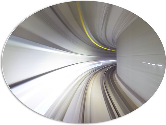 PVC Schuimplaat Ovaal - Abstracte Tunnel in Grijs Tinten - 80x60 cm Foto op Ovaal (Met Ophangsysteem)