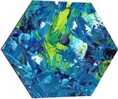 Dibond Hexagon - Gemixte Verf in Blauwe en Groene Kleuren - 60x52.2 cm Foto op Hexagon (Met Ophangsysteem)