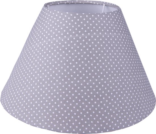 HAES DECO - Lampenkap - Natural Cosy - grijs met witte stippen bedrukt - formaat Ø 26x15 cm, voor Fitting E27 - Tafellamp, Hanglamp