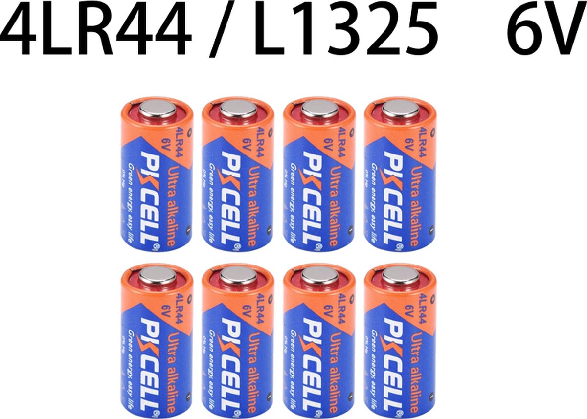 PKCELL 4LR44 Alkaline 6V Batterij - L1325 - PX28 Blafband - Rookmelder - Camera - Afstandsbediening - Garage - Milieubewust verpakt - 8 Stuks