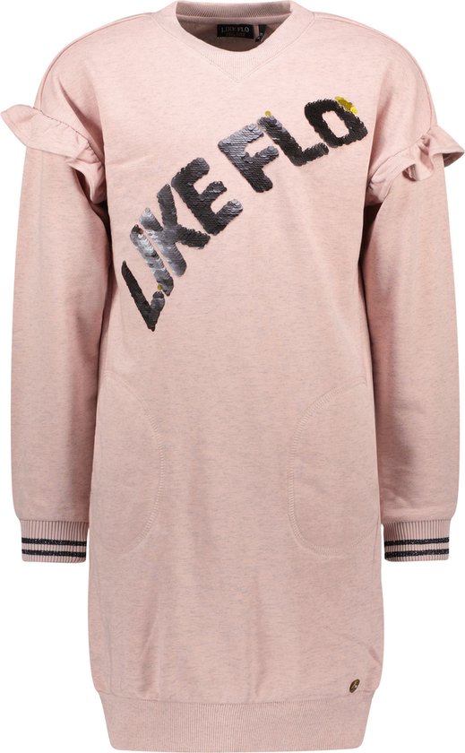 Meisjes jurk sweat met ruffel - Oud roze