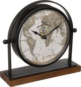 Atmosphera Horloge de table Earth Map - noir - H21 cm - Dia clock 16 cm - verre/métal/mdf - sur pied