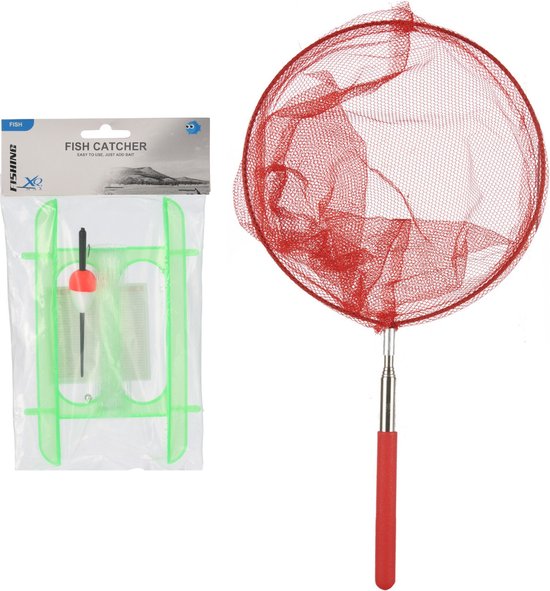 Canne à crabe / canne à pêche pour crabes - fil avec pince - avec épuisette extensible rouge