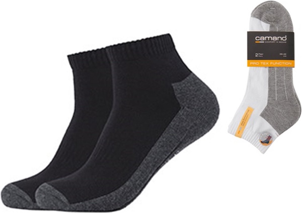 CAMANO Quarter Pro Tex function sokken 2 PACK Zwart 39/42 Badstof zool zonder knellende elastiek wandelsokken sportsokken werksokken