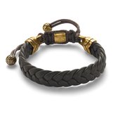Twice As Nice Armband in edelstaal, bruin gevlochten leer  21 cm