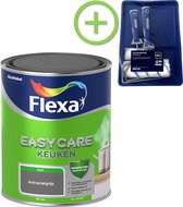 Flexa Easycare - Muurverf Mat - Keuken - Antracietgrijs - 1 liter + Flexa muurverf roller - 5 delig