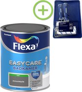 Flexa Easycare - Muurverf Mat - Badkamer - Antracietgrijs - 1 liter + Flexa muurverf roller - 5 delig