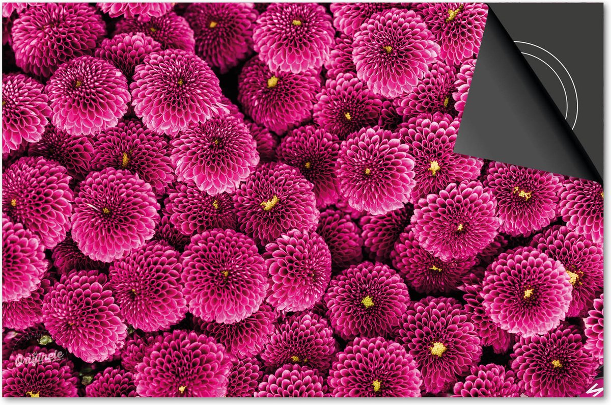 Inductie beschermer 90x52 - afdekplaat inductie mat - Dietrix Kookplaat beschermer - Base - Flowers 8 - Chrysant roze