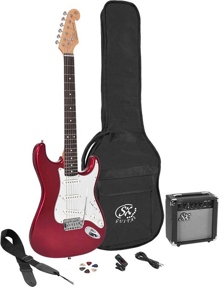 Elektrische gitaarpakket SX met versterker SE1SK-CAR Candy Apple Rood