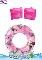 Happy Trendz® Swim ring + Roll ups arm rings set - Rose - Pink - enfants - sécurité - natation -