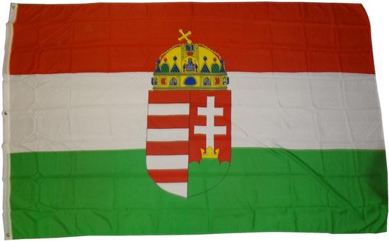 XXL vlag Hongarije met wapen van 250 x 150 cm vlag met 3 oogjes 100 g
