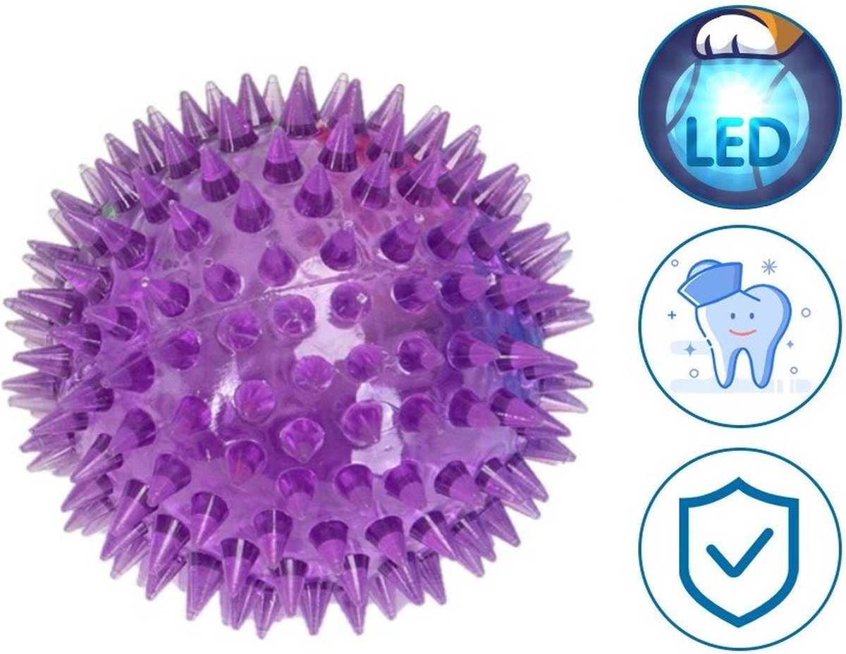 Nobleza Hondenbal – Hondenbal met licht – Honden speelgoed – Stekelbal met licht – Diameter 7,5 cm – Led – Paars
