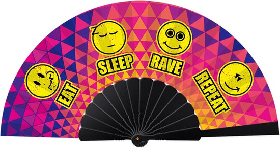 Deluxe festival waaier - handwaaier - spaanse waaier - festival - Eat sleep rave repeat