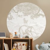 Behangcirkel 125cm Studio Wallz - Baby olifant en zebra schets brown
