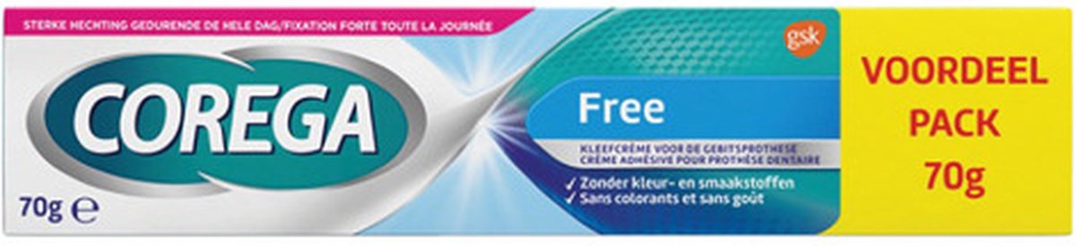 Goedkoopste Corega Free Kleefcrème voor gebitsprothese (3 x 70g