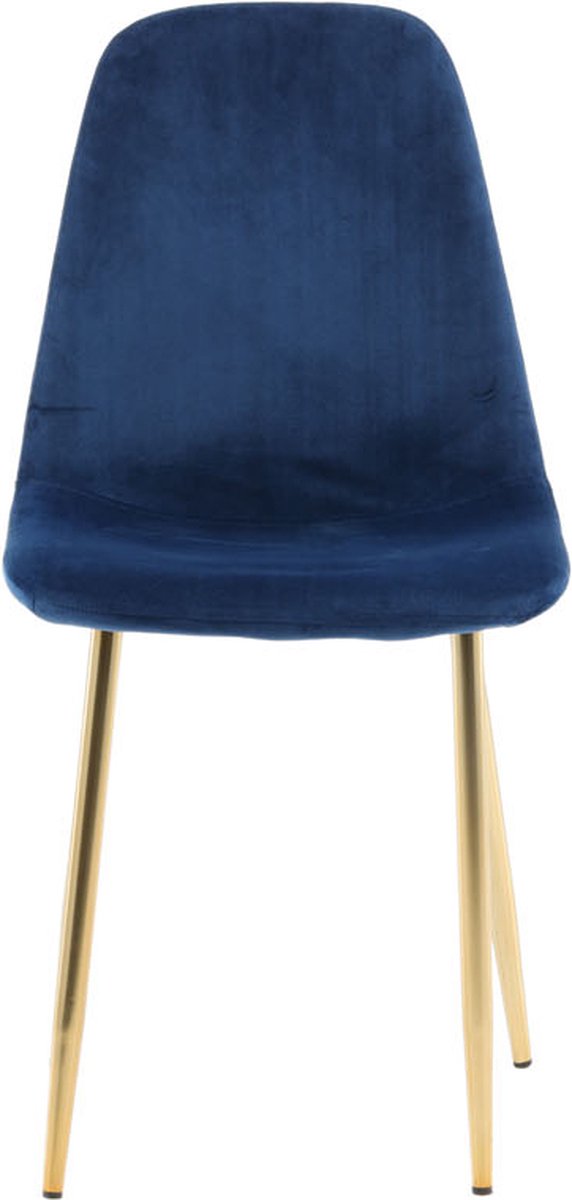 Polar eetkamerstoel velours blauw, messing decor.
