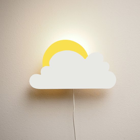Arnhout - Soleil derrière nuage - applique / lampe de nuit - blanc / jaune  - Chambre... | bol