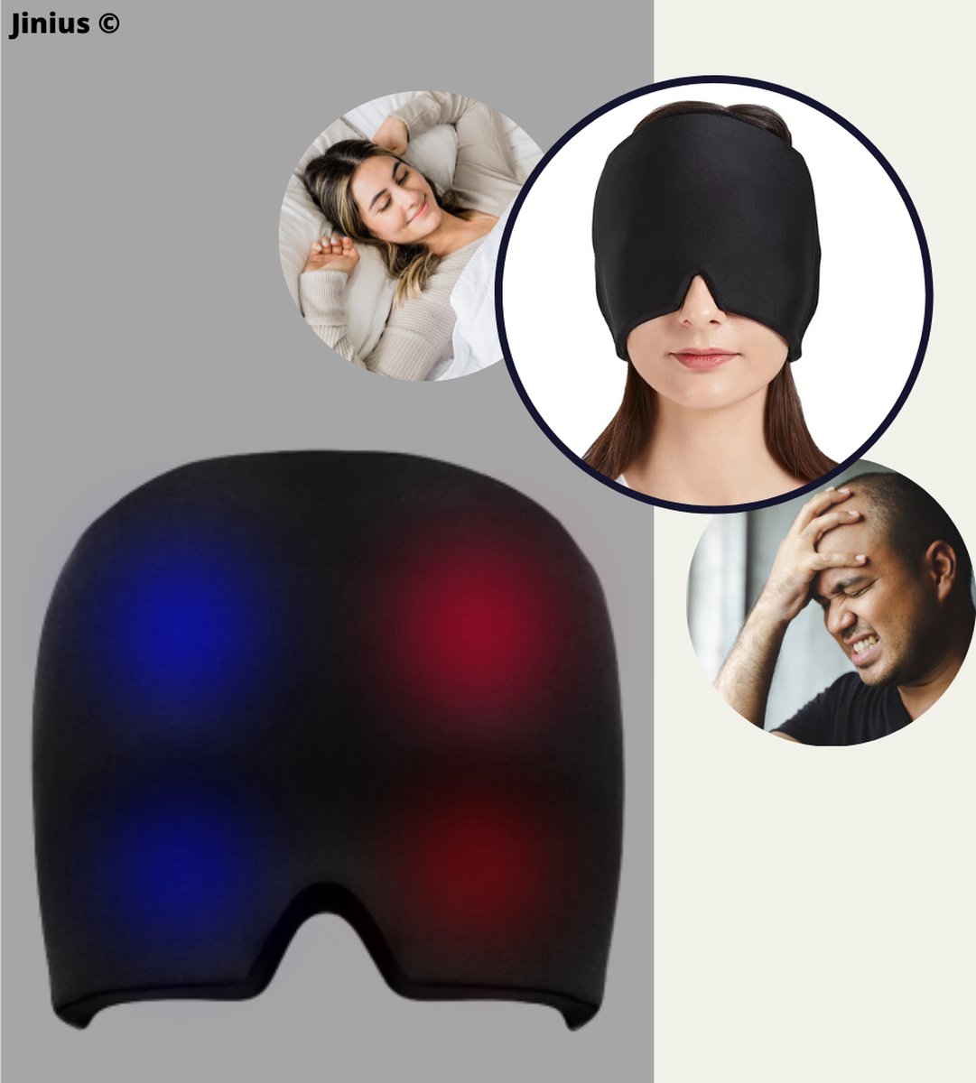 Goedkoopste Jinius ® - Migraine Muts - Migraine Masker - Oogmasker - Slaapmasker - Migraine - Hoofdpijn - Verlichting - 370 gram - Warm en Koud -Zwart - Migraine Masker