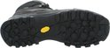 Zijaanzicht van de onderkant van een grijze Hanwag wandelschoen met Vibram zool.