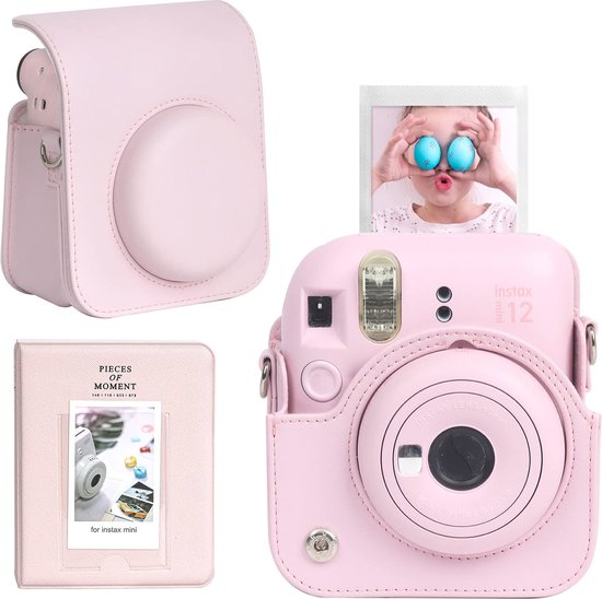 YONO Accessoires Set geschikt voor Fujifilm Instax Mini 12 - Camera Tas met Draagriem - Hoesje en Fotoalbum - Bloesem Roze