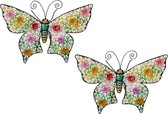 2x stuks grote metalen vlinder gekleurd 30 x 43 cm tuin decoratie - Tuindecoratie vlinders - Dierenbeelden hangdecoraties