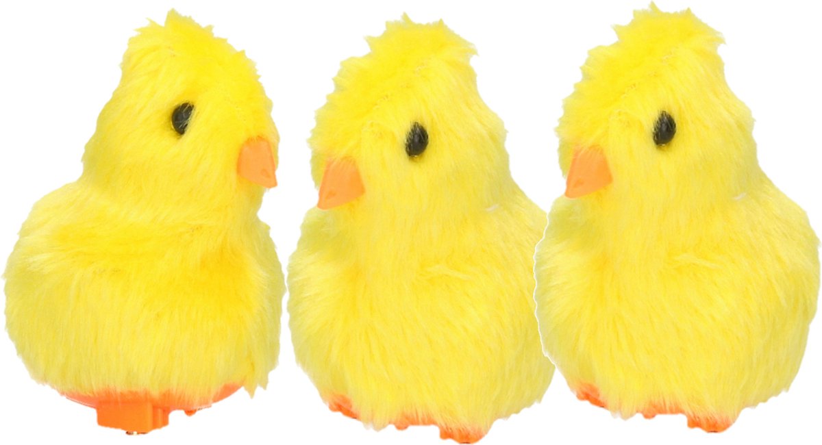 Paas kuikentje piepend - 3x - geel - pluche - 7 cm - Pasen decoratie/speelgoed