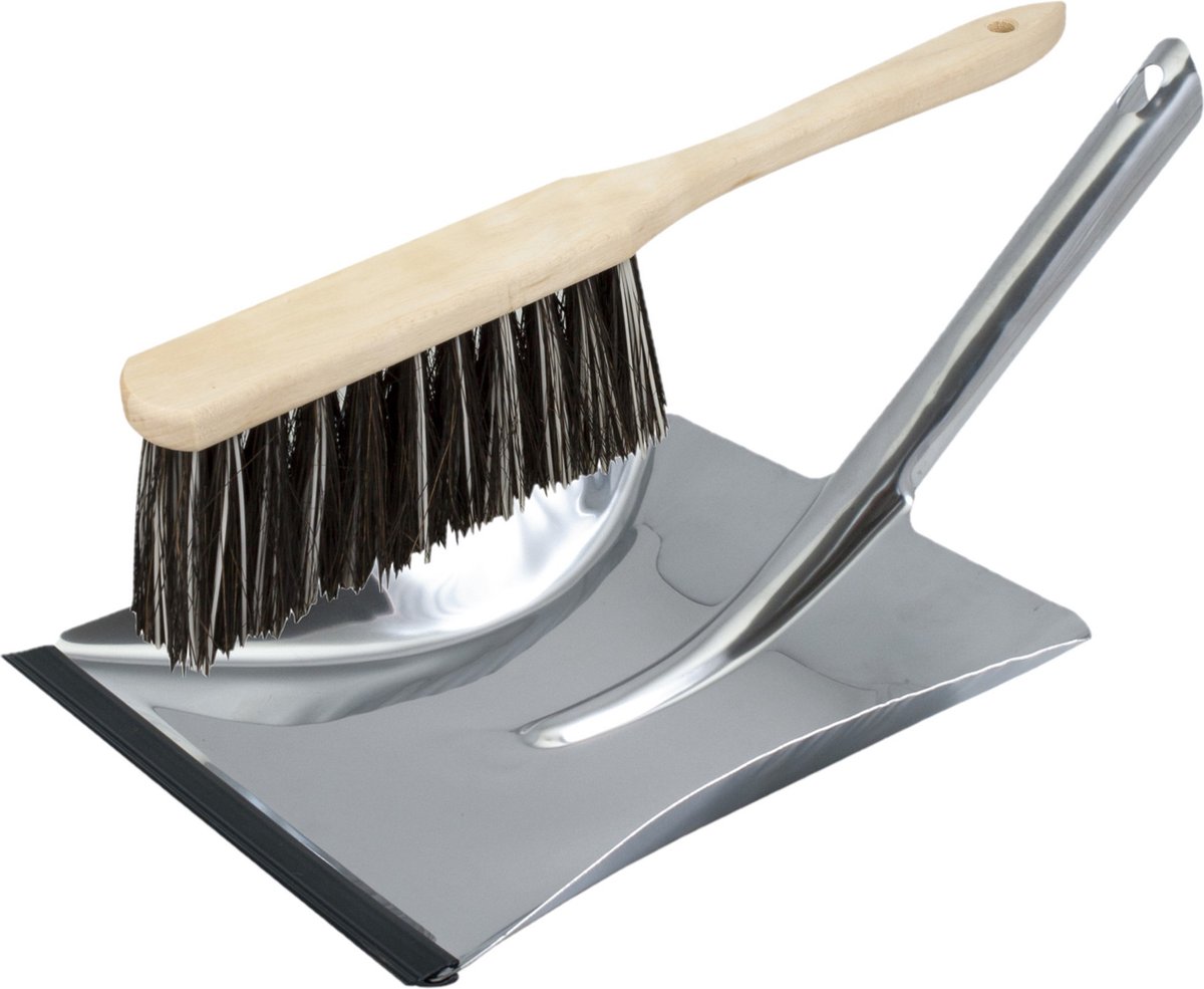 Goedkoopste Stoffer en blik zilver van RVS/hout inclusief lip voor binnen